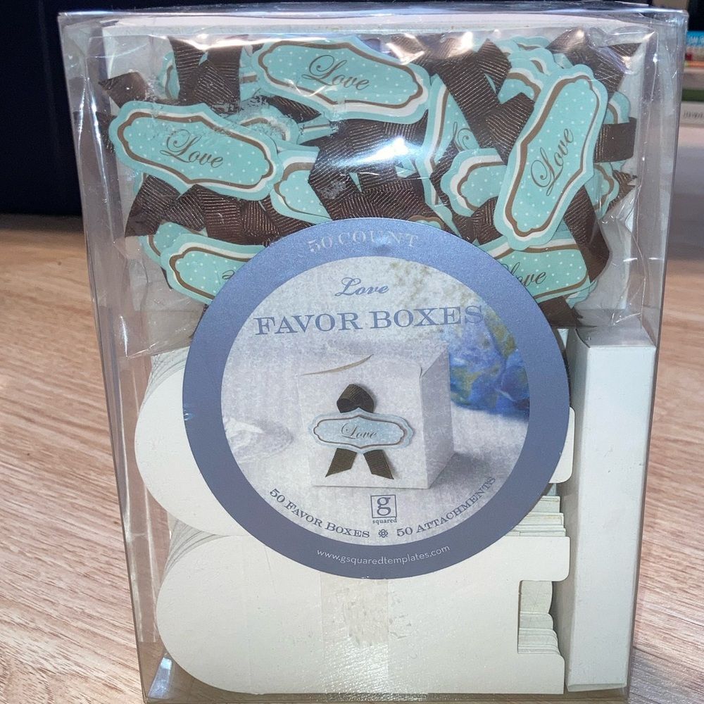 Love Favor Boxes with Brown and Mint Accents - 50 Count
